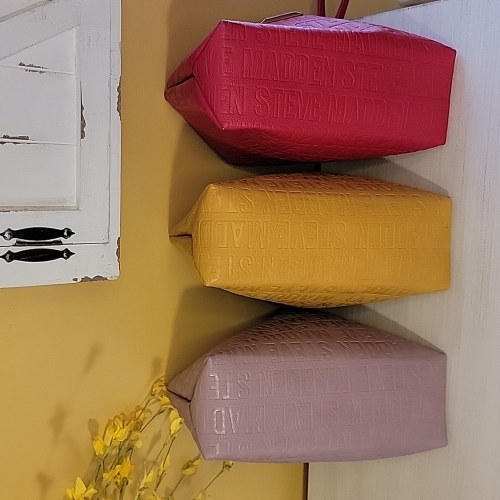 Steve Madden Monogram Clutch Purse Zip Large Wristlet Red Mauve Mustard - Picture 8 of 16